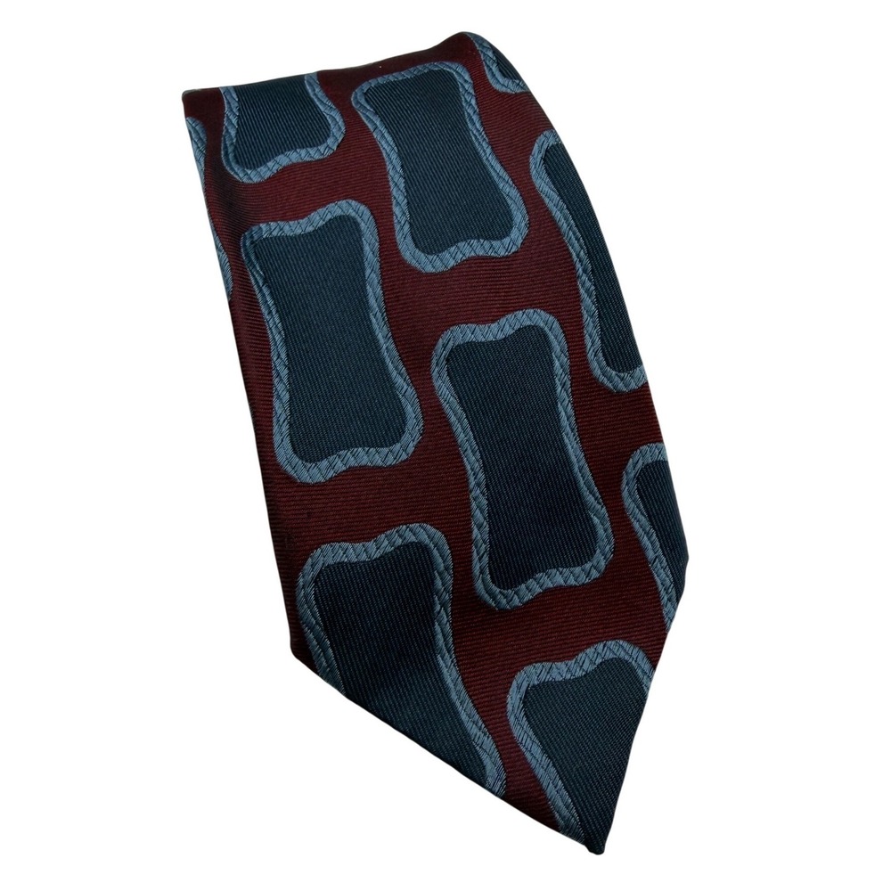 Giorgio Armani Cravatte Silk Tie Burgundy Blue Geometric Abstract Made in Italy